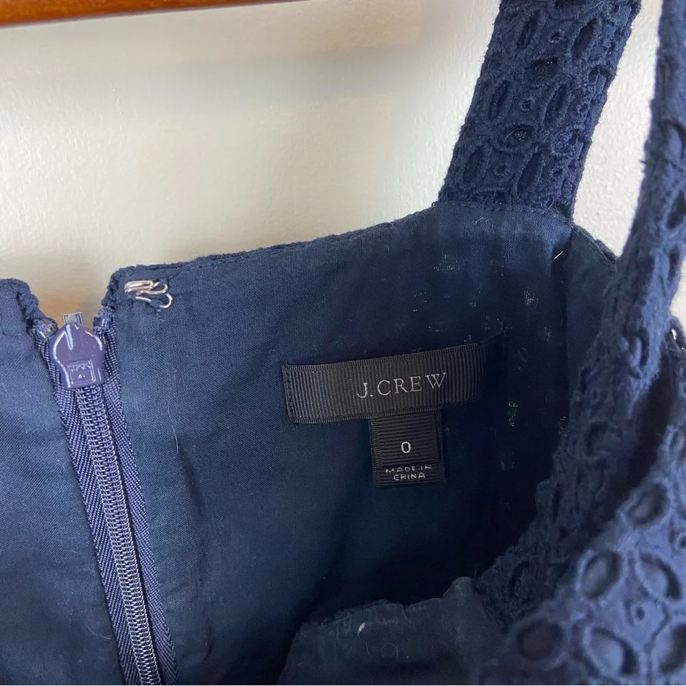 J Crew‎ Navy Blue Cotton High Next Eyelet Sheath Dress Size 0 Party Wedding - Picture 9 of 10